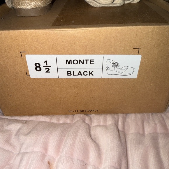 Montce Black and Cream Espadrille Wedge Sandals with Ankle Ties - Picture 7 of 11